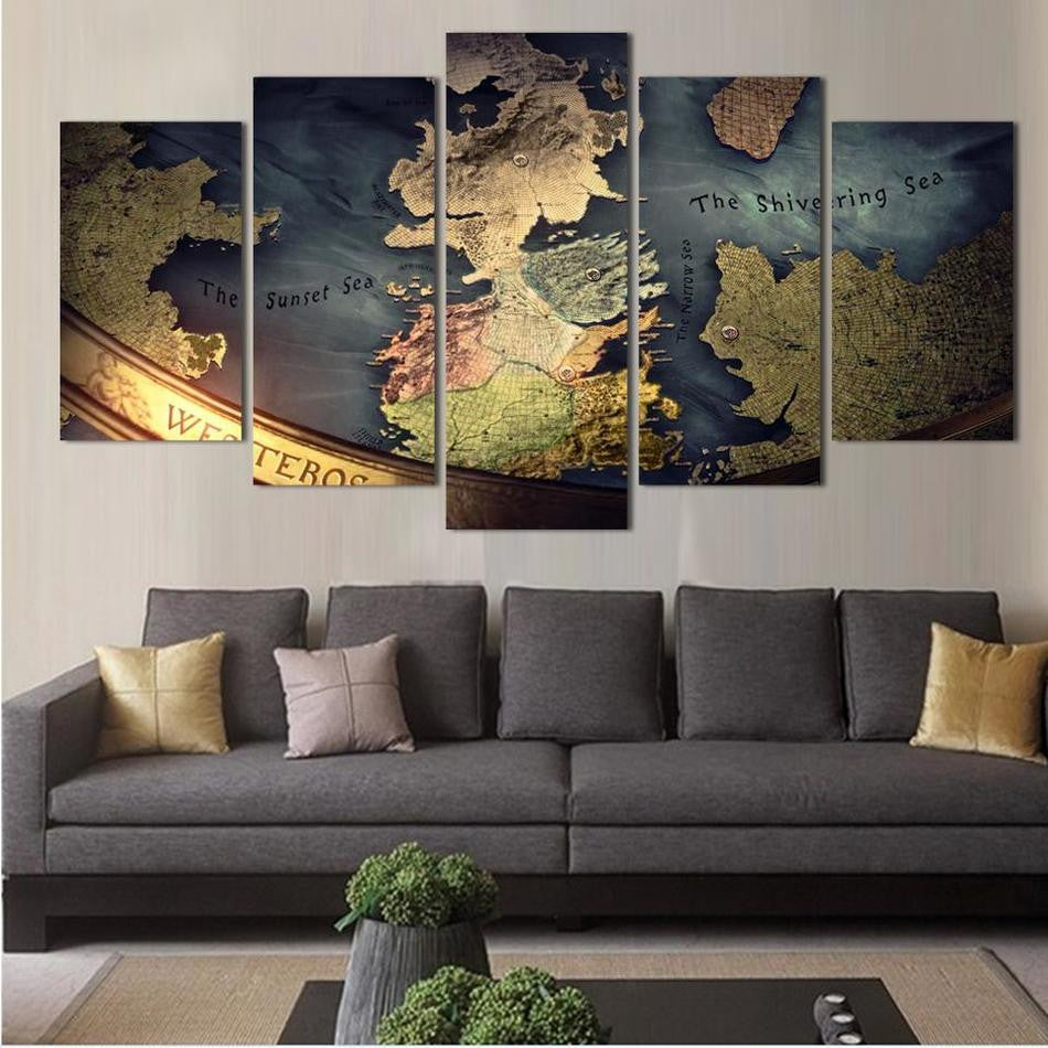 NO FRAME CANVAS ONLY 5 pieces WORLD MAP TRADITONAL modern wall painting home decor wallpaper on canvas prints