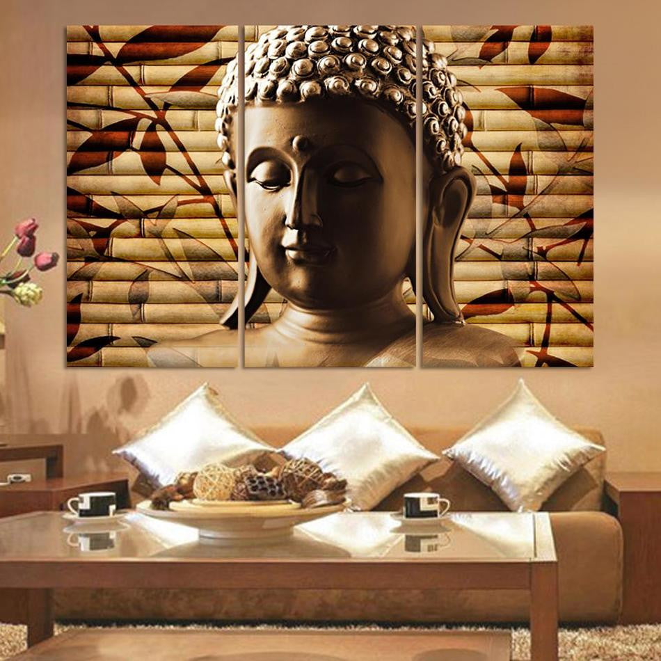 3pieces classical buddha painting solemn Buddhism wall canvas art asian Religion ancient picture for house decoration no frame