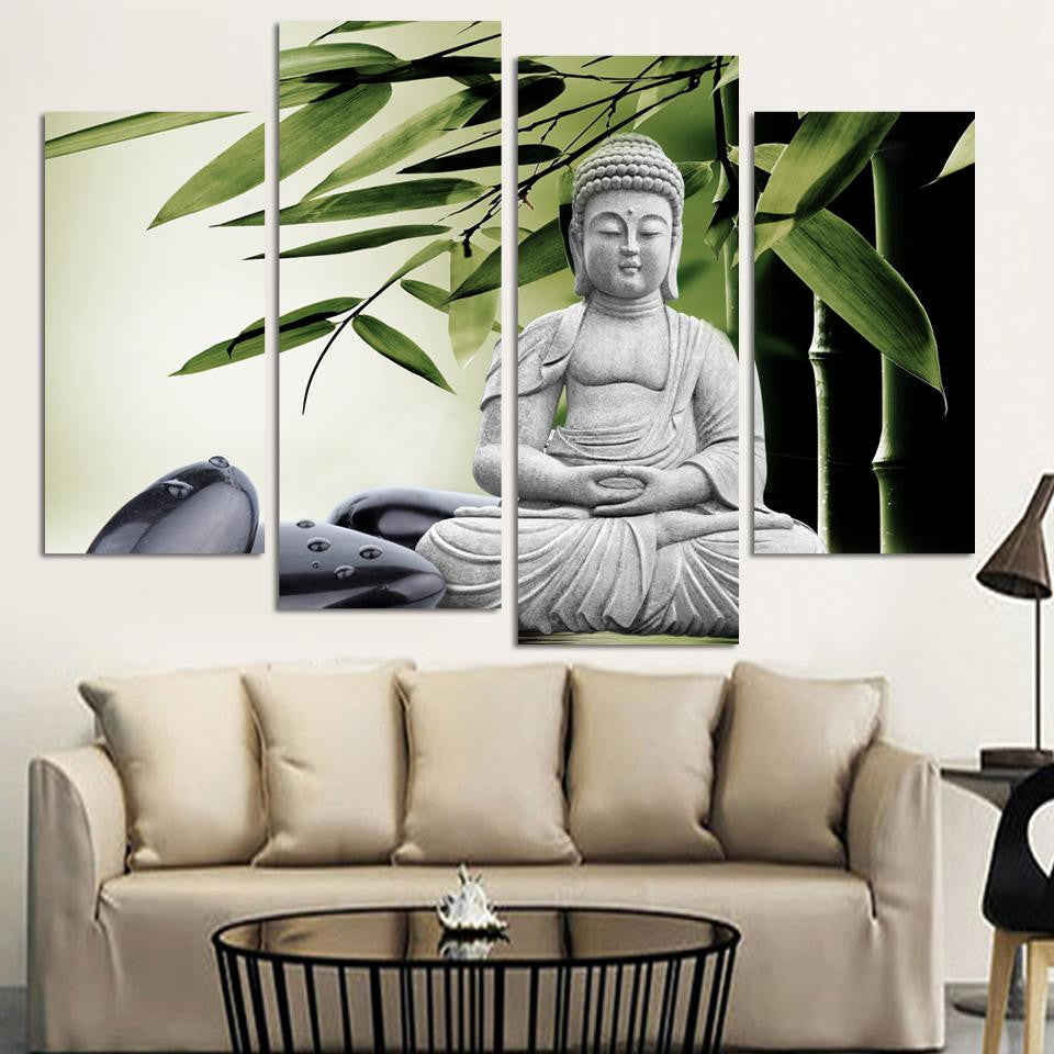 Modern Buddha Painting 4 Picture Home Decoration marble buddha and banboo landscape art canvas no frame