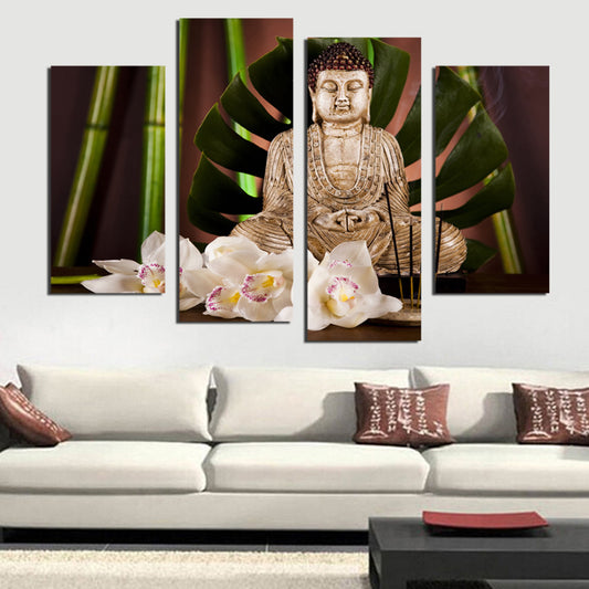 4 Panel Buddhism Buddha Canvas Painting Antique Buda  picture Wall Art Home decoration for living room no frame F1854