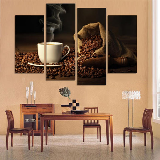 4 Panels Modern Printed Coffee Canvas Art Painting Picture Cuadros Kitchen Home Decor Wall Art For Living Room Unframed