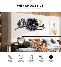 Load image into Gallery viewer, Punch-free DIY Aurora Deer Silent Large Wall Clock Modern Design Stickers Creative Acrylic Watch Home Living Room Kitchen Decor
