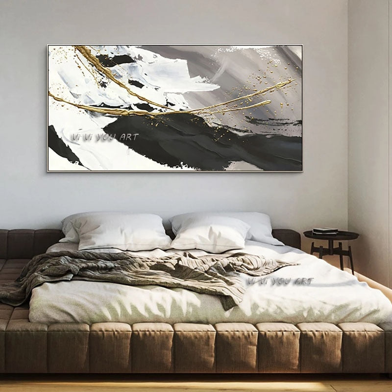 Abstract Black and White Gold  Handmade oil Painting Canvas Modern Art Acrylic Paintings Large Wall Art For Living Room Decor