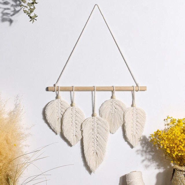Macrame Wall Hanging Boho Aesthetic Room Decor Leaf Woven Wall Tapestry