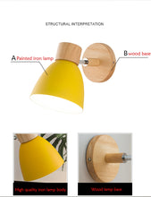 Load image into Gallery viewer, Wooden Wall lights bedside wall Lamp Nordic Wall Sconce for bedroom reading 6 color Macaroon steering Head E27 Home Lighting
