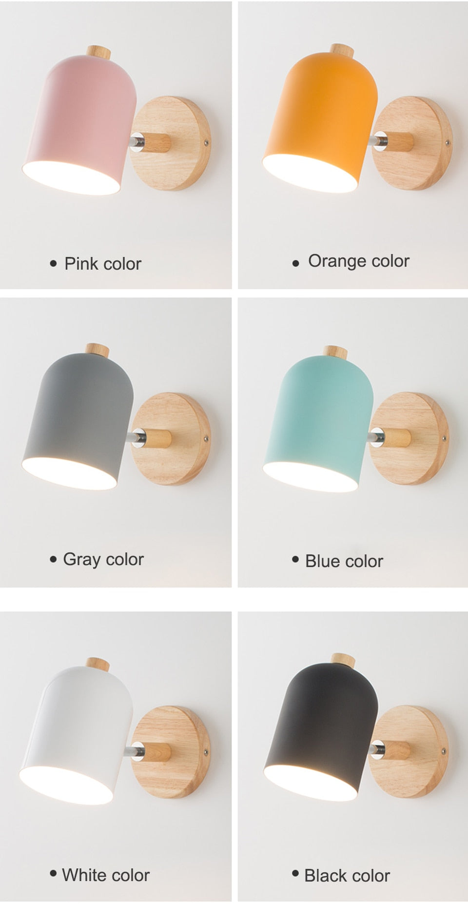 Nordic Wooden Wall lights bedside wall Lamp Wall Sconce for bedroom reading 6 color Macaroon steering Head E27 Home Lighting