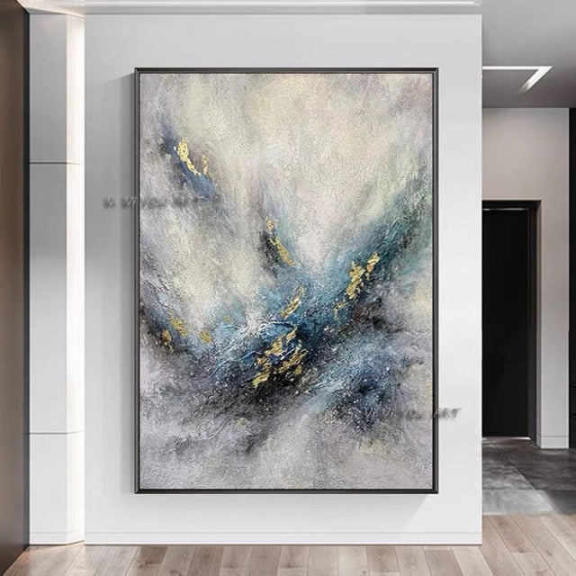 Wall painting Hand painted Blue foil Gold Oil painting Marble Texture Canvas Paintings Wall Art Living Room Interior Home Decor