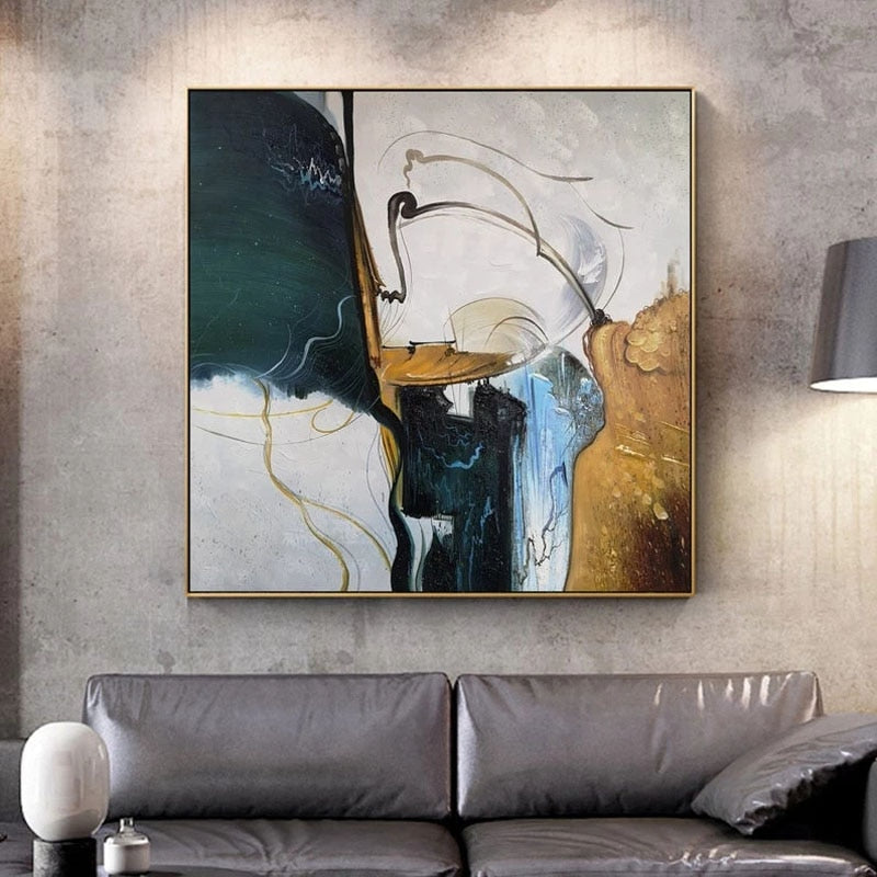 100% Handpainted  Best Art  white blue yellow Abstract Oil Painting Canvas Handmade Painting Home Decor Oil Painting Artwork