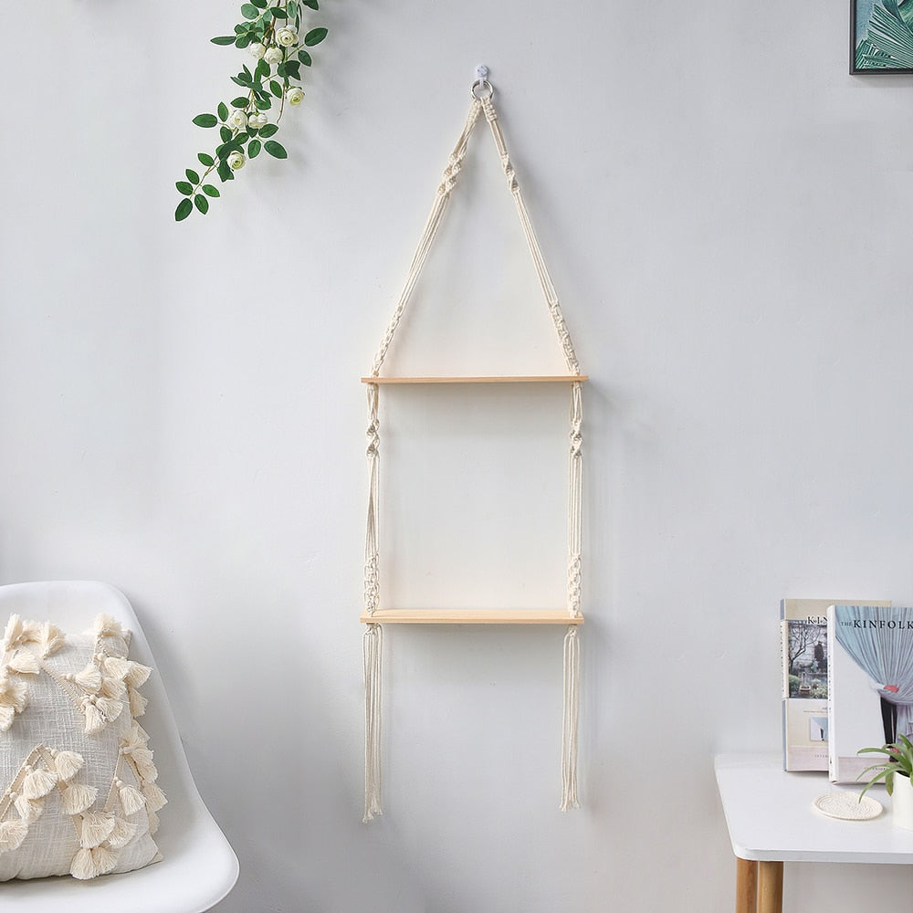 Hanging Shelves for Wall Macrame Rope Wood