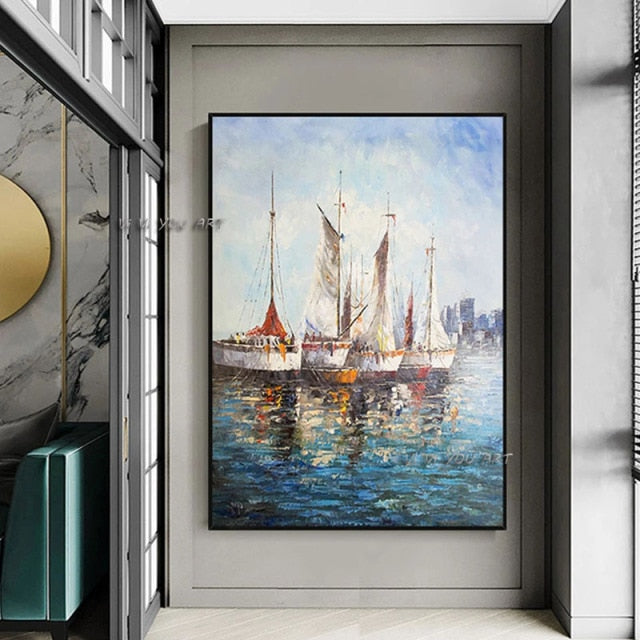 100% Handmade Many Kinds Sailboat Seascape Abstract Oil Painting Modern On Canvas Wall Art Decorative For Living Room No Frame