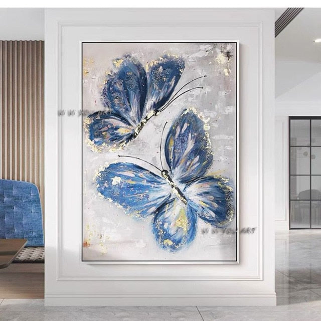Pure Hand-painted Gold Foil Butterfly Oil Painting Modern Home Living Room Decoration Canvas Wall Picture Gold Art New Design