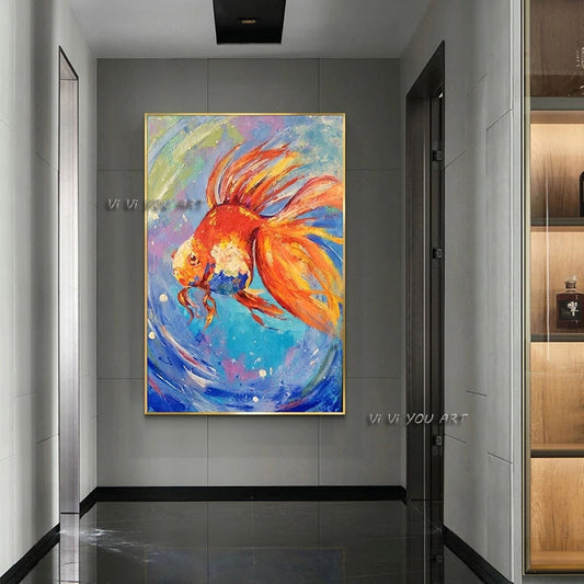 Abstract Handmade Oil Painting Modern Canvas Art Goldfish Large Size Vertical Horizontal Wall Art  Linving Room Decoration