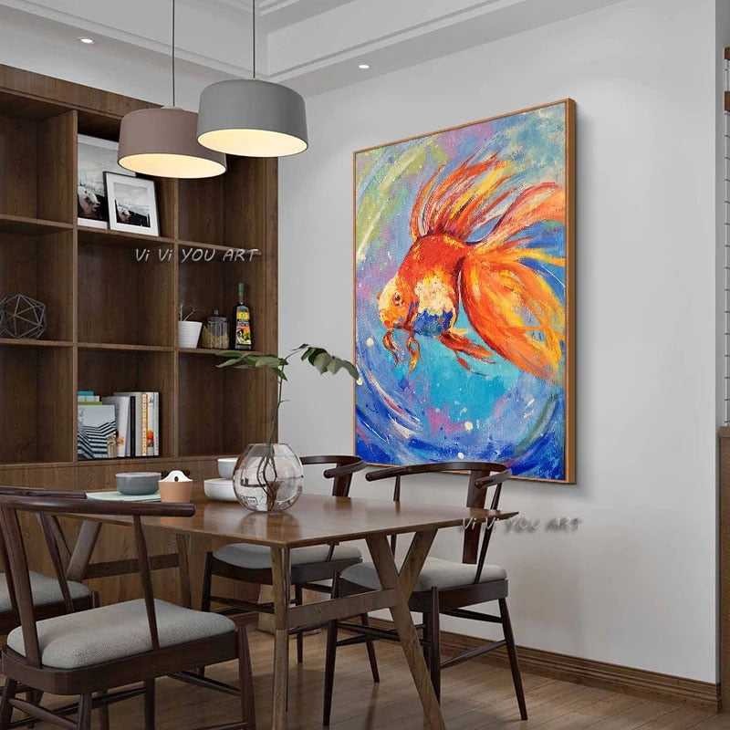Abstract Handmade Oil Painting Modern Canvas Art Goldfish Large Size Vertical Horizontal Wall Art  Linving Room Decoration