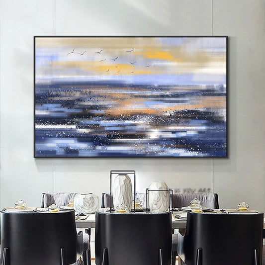 100% Handmade Painted Abstract Wild Geese Flying In The Sky Oil Painting  On Canvas Seascape For Living Room