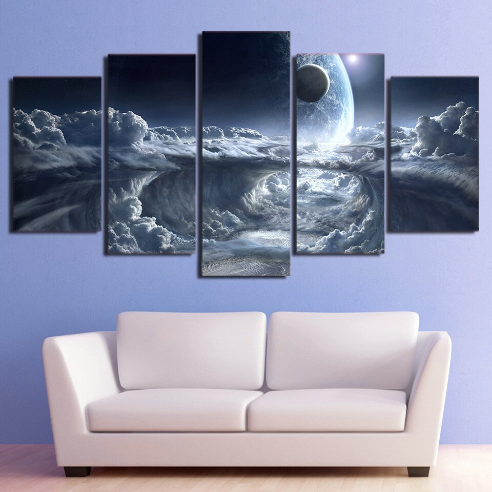 HD Printed 5 Piece Canvas Art Alien Planet Moons Space Wall Pictures for Living Room Free Shipping  ny-7440C