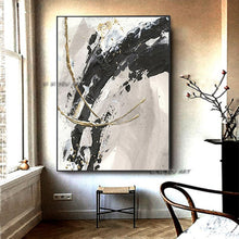 Load image into Gallery viewer, Handmade Abstract Oil Painting  Black and Gray Large Size Canvas Contemporary Wall Art Minimalist   Decoration Living Room
