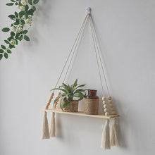 Load image into Gallery viewer, Macrame Wall Hanging Plant Decor Shelf Indoor Outdoor Floating Wood shelves
