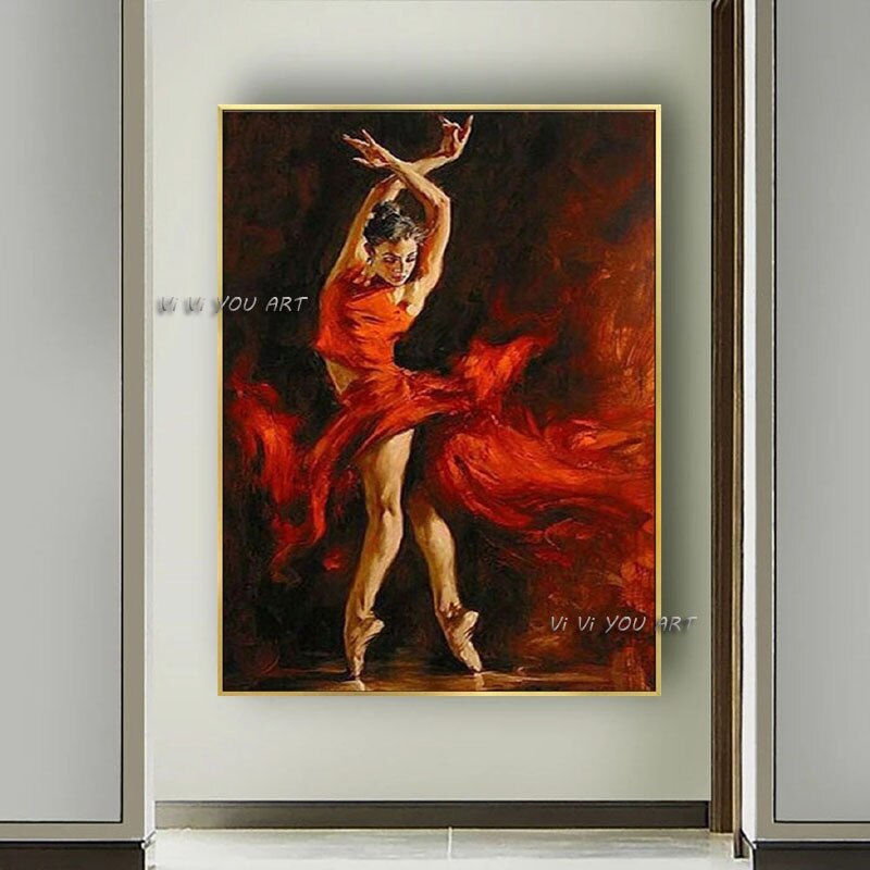 Beautiful Oil Paintings Woman Flamenco Spanish Dancer Red Modern Artwork Lady Handmade Canvas Picture For Bedroom Wall Decor
