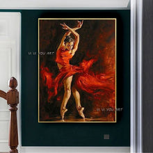 Load image into Gallery viewer, Beautiful Oil Paintings Woman Flamenco Spanish Dancer Red Modern Artwork Lady Handmade Canvas Picture For Bedroom Wall Decor
