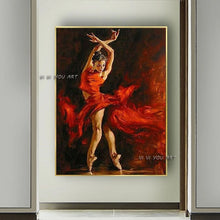 Load image into Gallery viewer, Beautiful Oil Paintings Woman Flamenco Spanish Dancer Red Modern Artwork Lady Handmade Canvas Picture For Bedroom Wall Decor

