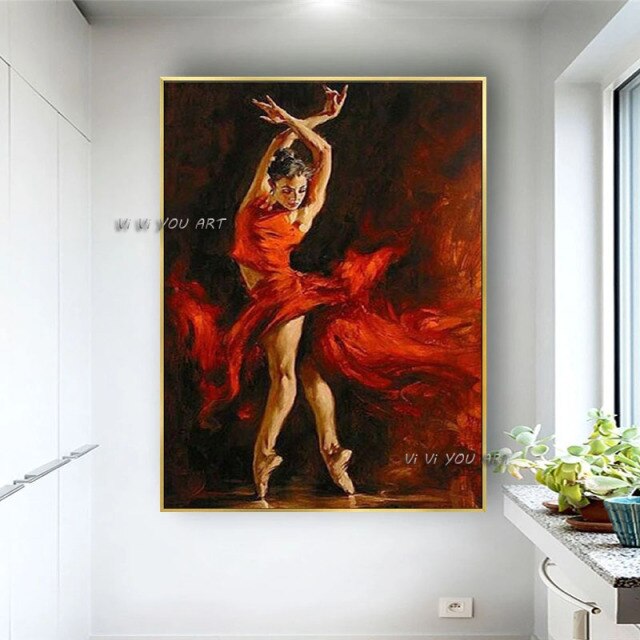 Beautiful Oil Paintings Woman Flamenco Spanish Dancer Red Modern Artwork Lady Handmade Canvas Picture For Bedroom Wall Decor