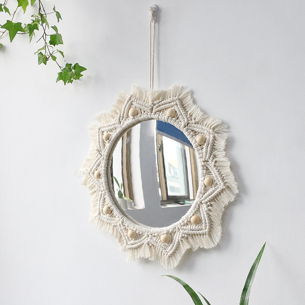25 cm Macrame Decorative Wall Mirrors Boho Round Mirror