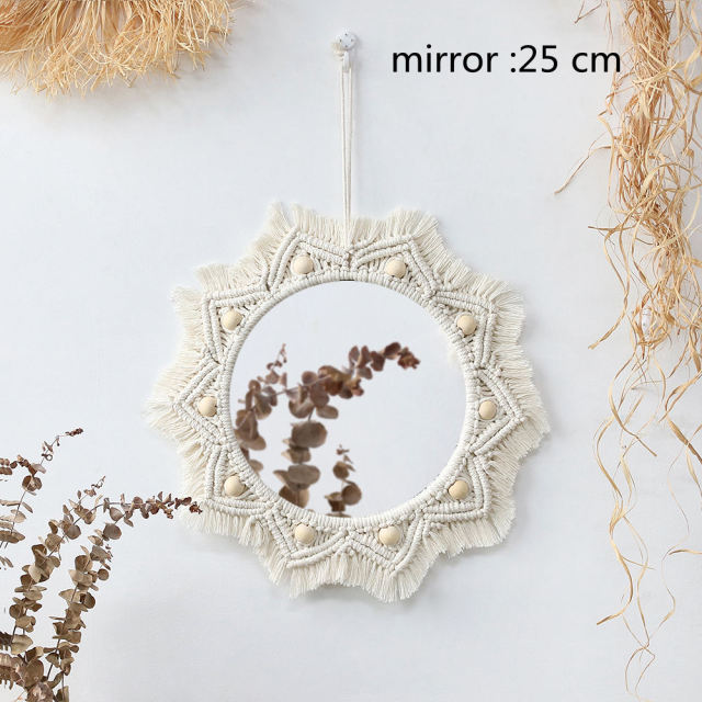 25 cm Macrame Decorative Wall Mirrors Boho Round Mirror