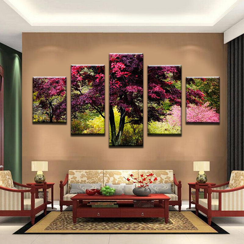 Unframed 5 Pieces Red Tree Flower HD Print Canvas Painting Modern Room Decoration For Wall Art Picture Artwork