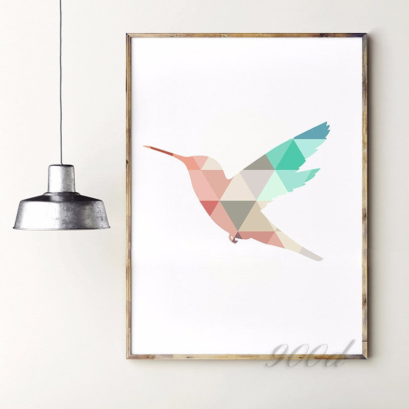 Geometric Flying Woodpecker Canvas Art Print Painting Poster, Wall Pictures For Home Decoration, Frame not include 237-30
