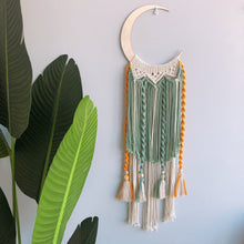 Load image into Gallery viewer, Yellow Macrame Wall Hanging Boho Home Decor Wooden Moon Macrame Dream catcher
