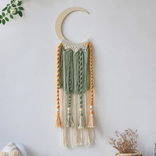 Load image into Gallery viewer, Yellow Macrame Wall Hanging Boho Home Decor Wooden Moon Macrame Dream catcher
