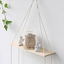 Load image into Gallery viewer, 2 pcs  Macrame Hanging Wooden Shelves for Wall Plant
