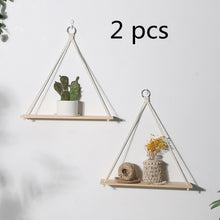 Load image into Gallery viewer, 2 pcs  Macrame Hanging Wooden Shelves for Wall Plant
