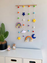 Load image into Gallery viewer, Rainbow Macrame Wall Haing With Pom Pom Photo Display
