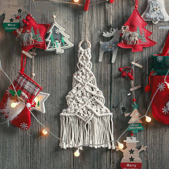 Boho Christmas Decoration Mini Macrame Ornaments Wall Hanging For Home Bedroom Decor Christmas Tree Garland Curtain Balls Gift
