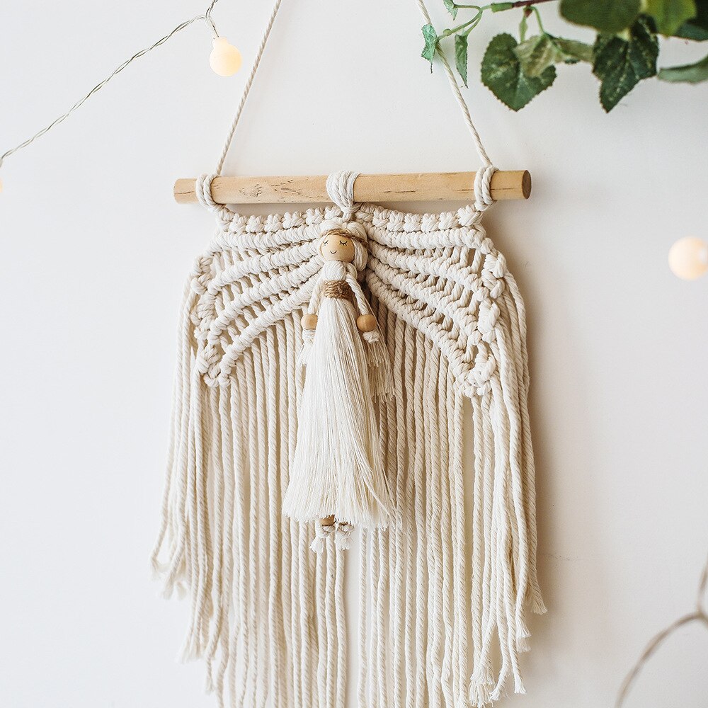Hand-Woven Cute Angel Wings Macrame Tapestry Wall Hanging Christmas Room Decoration Bohemian Home Decor Living Room Bedroom Gift