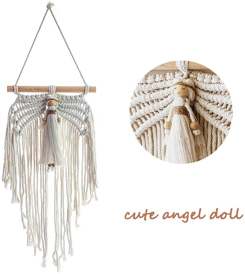Hand-Woven Cute Angel Wings Macrame Tapestry Wall Hanging Christmas Room Decoration Bohemian Home Decor Living Room Bedroom Gift