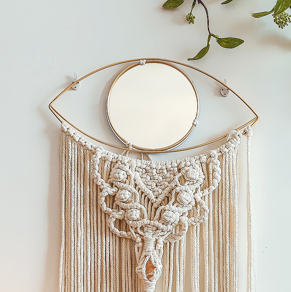 Macrame Wall Hanging Evil Eye Macrame Dream Catcher with Crystal Stone Pendant Boho for Bedroom Home Decoration  Ornament Craft