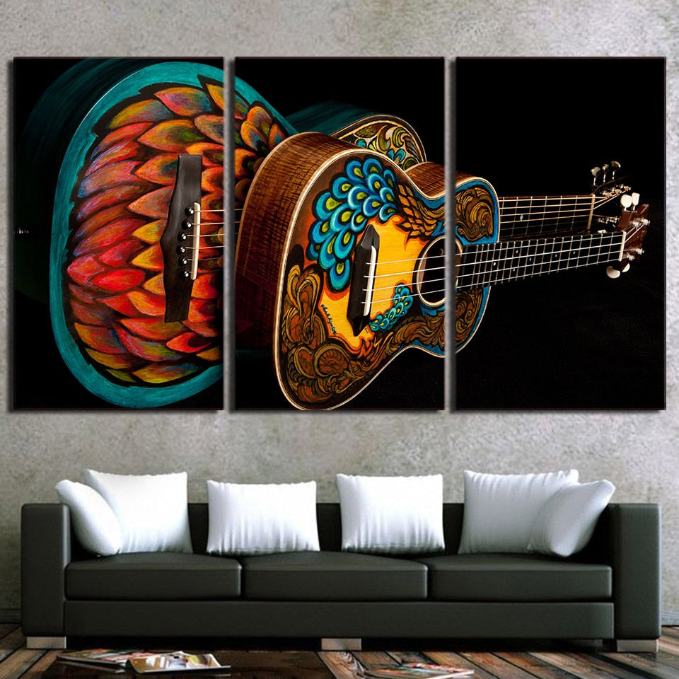 HD Printed 3 Piece Canvas Art Music Instrument Vintage Guitar Painting Wall Pictures for Living Room Free Shipping NY-7024D