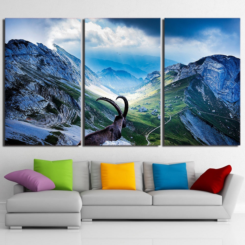 HD printed 3 piece capra pyrenaica canvas painting ibex valley posters wall pictures for living room Free shipping/ny-6719B