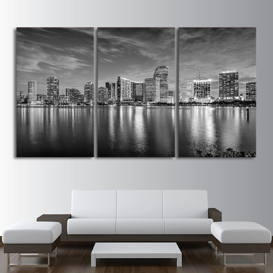 3 Piece HD Printed Canvas Painting Miami landscape Black and White Posters and Prints Wall Pictures For Living Room CU-2715D