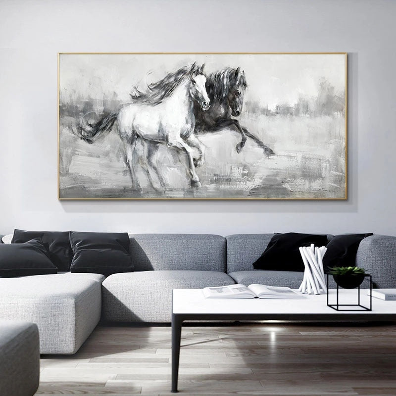 Double Running Horses Handmade Oil Painting Canvas Paintings Wall Art Hand Painted Animals Painting Abstract Modern Home Decor