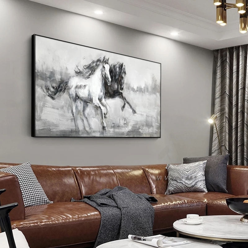 Double Running Horses Handmade Oil Painting Canvas Paintings Wall Art Hand Painted Animals Painting Abstract Modern Home Decor