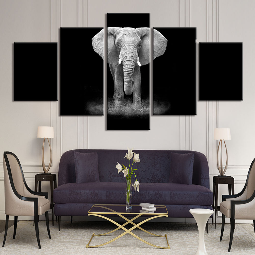 5 panel art Elephant Black Background