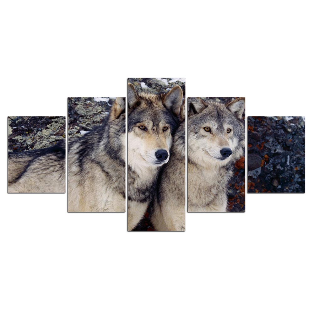 5 panel Canvas Painting Wall Art wolf Prints