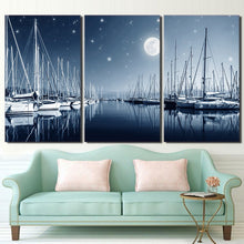 Load image into Gallery viewer, 3 Panel Canvas Art Sailboats Moon Night Canvas Painting Wall Art Canvas Poster and Print Wall Pictures for Living Room ny-6636D
