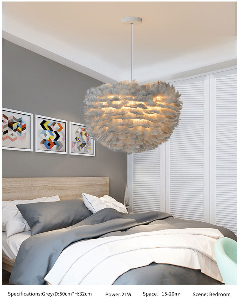 Feather lamp bedroom chandelier wedding room bedroom lamp warm and romantic Nordic ins girl children's room lighting