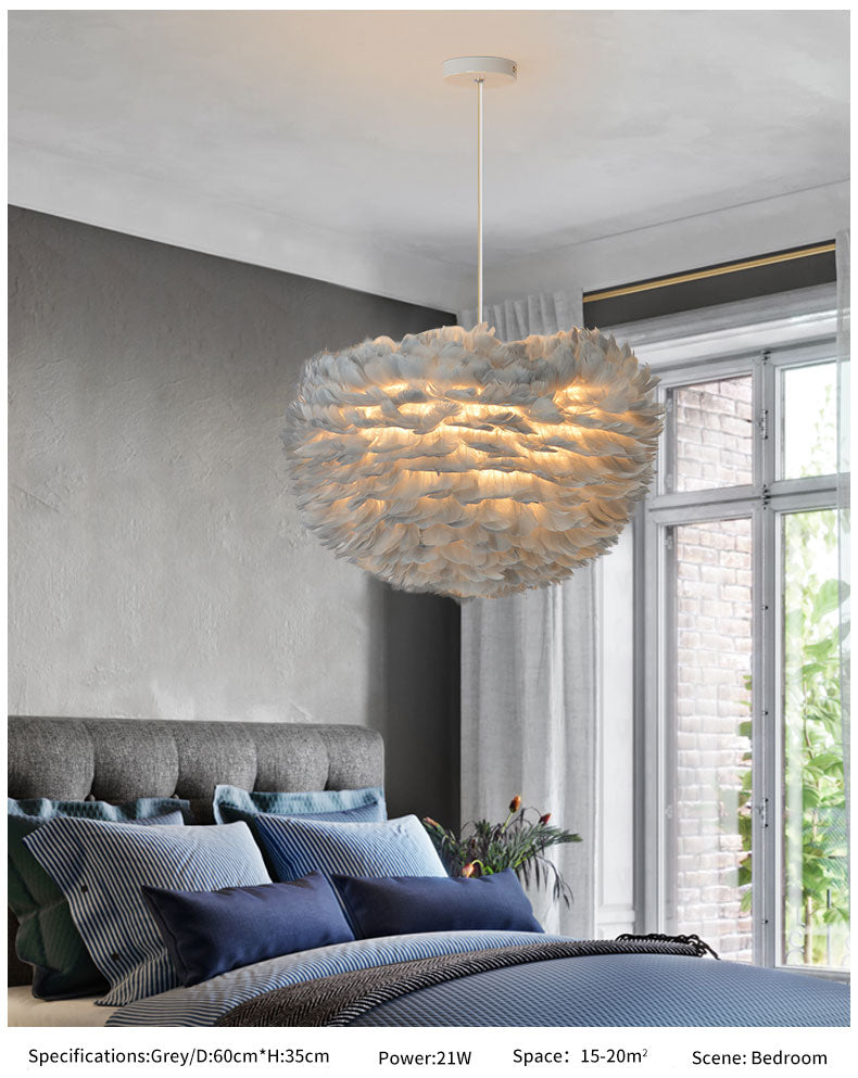 Feather lamp bedroom chandelier wedding room bedroom lamp warm and romantic Nordic ins girl children's room lighting