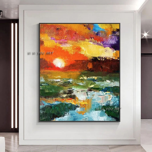 Abstract Wall Art Painting For Abstract Colorful The Setting Sun Oil Painting 100 Handmade On Canvas