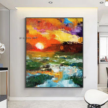 Load image into Gallery viewer, Abstract Wall Art Painting For Abstract Colorful The Setting Sun Oil Painting 100 Handmade On Canvas

